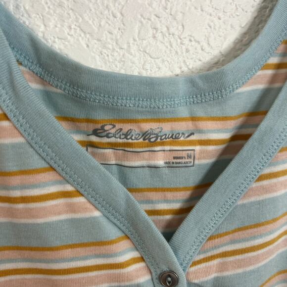 Eddie Bauer Favorite Henley Tank Retro Button Top Womens Size Medium Glacier - Picture 4 of 4